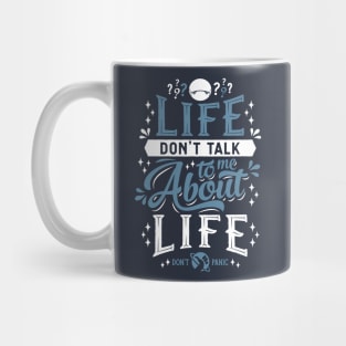 Life? - Hitchhikers Quote - Typography Sci Fi - Don't Panic Mug